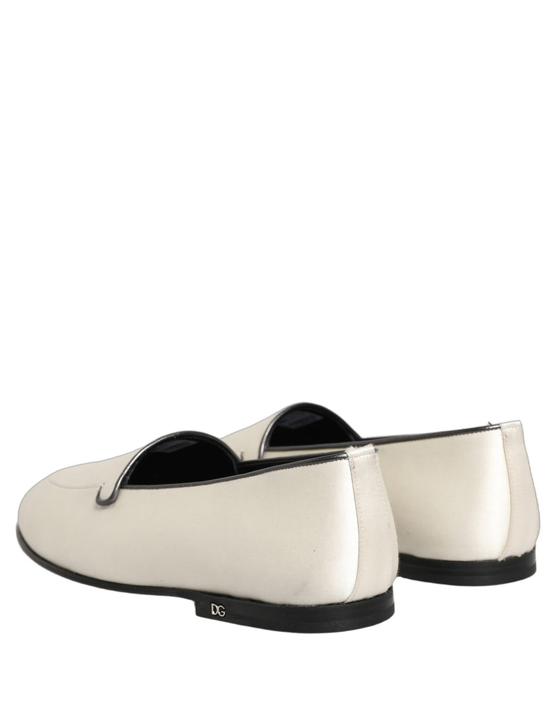 Dolce & Gabbana White Satin Logo Slip-On Loafers for Men