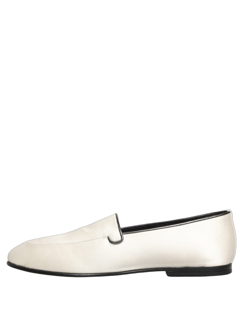 Dolce & Gabbana White Satin Logo Slip-On Loafers for Men