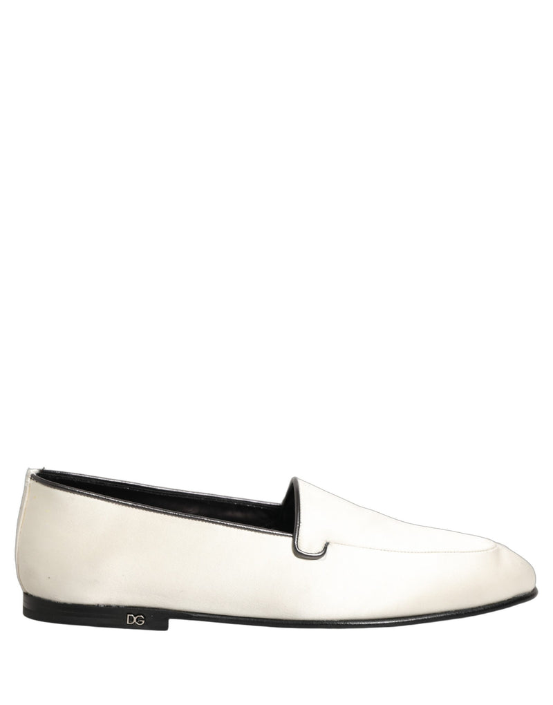 Dolce & Gabbana White Satin Logo Slip-On Loafers for Men