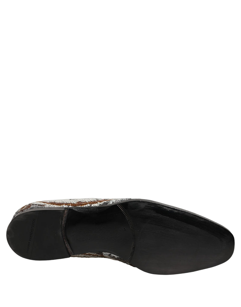 Dolce & Gabbana White Gold Sequined Slip-On Loafers