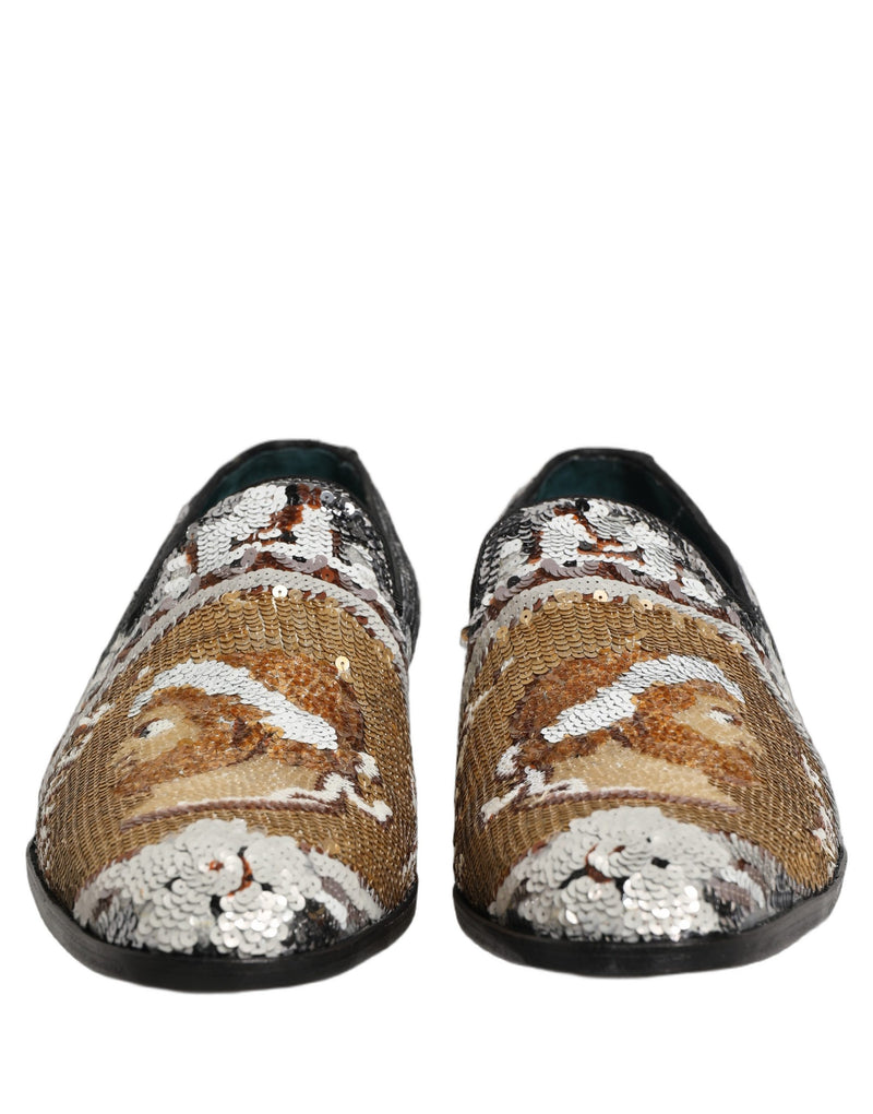 Dolce & Gabbana White Gold Sequined Slip-On Loafers