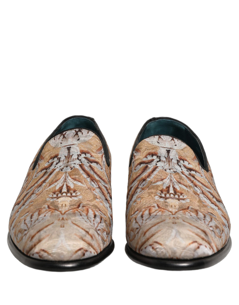 Dolce & Gabbana Gold Brocade Baroque Men Loafers Shoes
