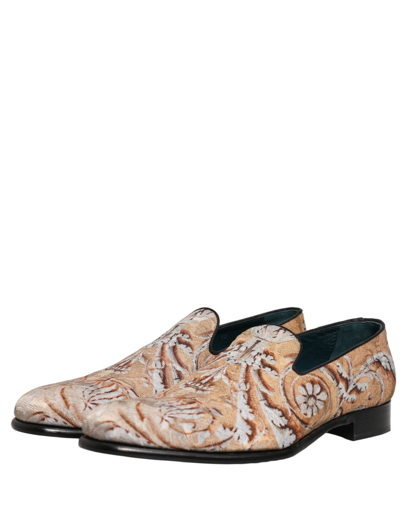 Dolce & Gabbana Gold Brocade Baroque Men Loafers Shoes