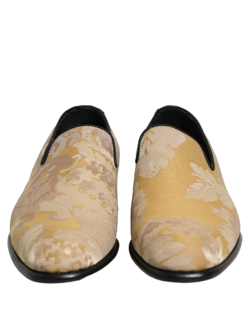 Dolce & Gabbana Gold Floral Print Jacquard Loafers for Men