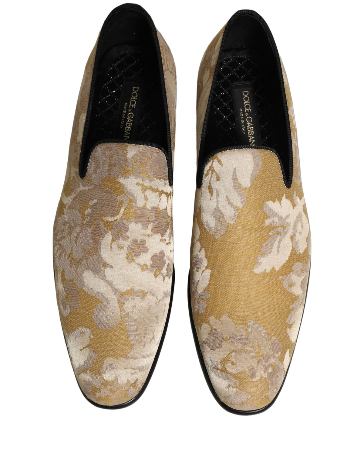 Dolce & Gabbana Gold Floral Print Jacquard Loafers for Men