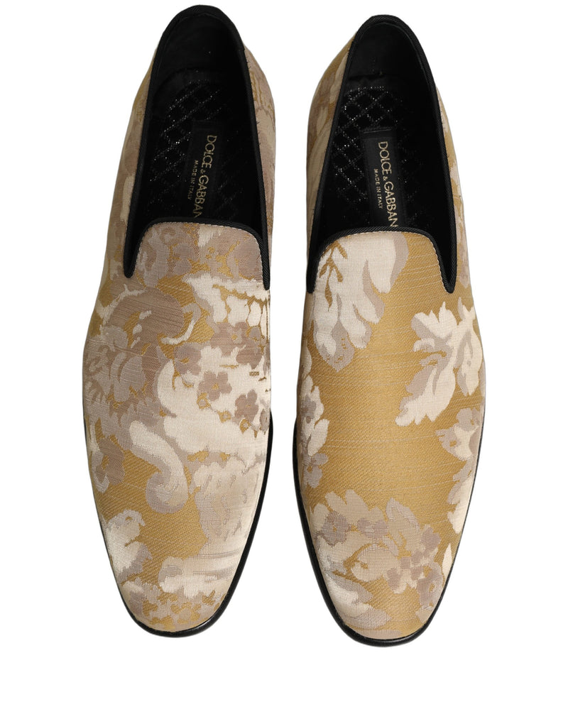 Dolce & Gabbana Gold Floral Print Jacquard Loafers for Men