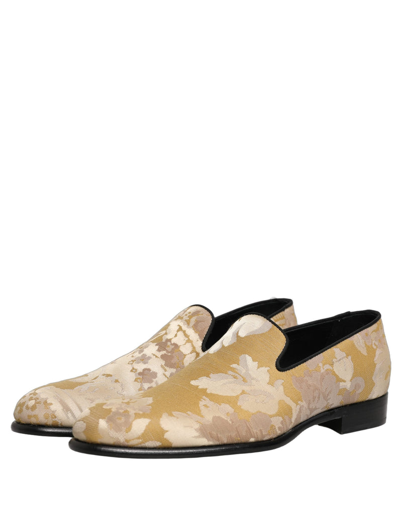 Dolce & Gabbana Gold Floral Print Jacquard Loafers for Men