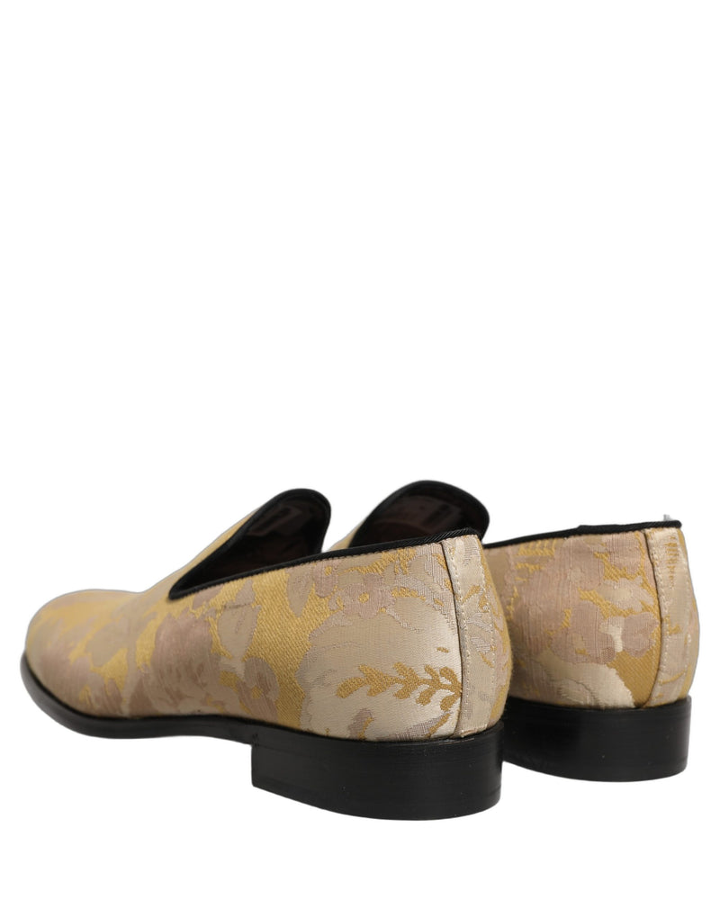 Dolce & Gabbana Gold Floral Print Jacquard Loafers for Men