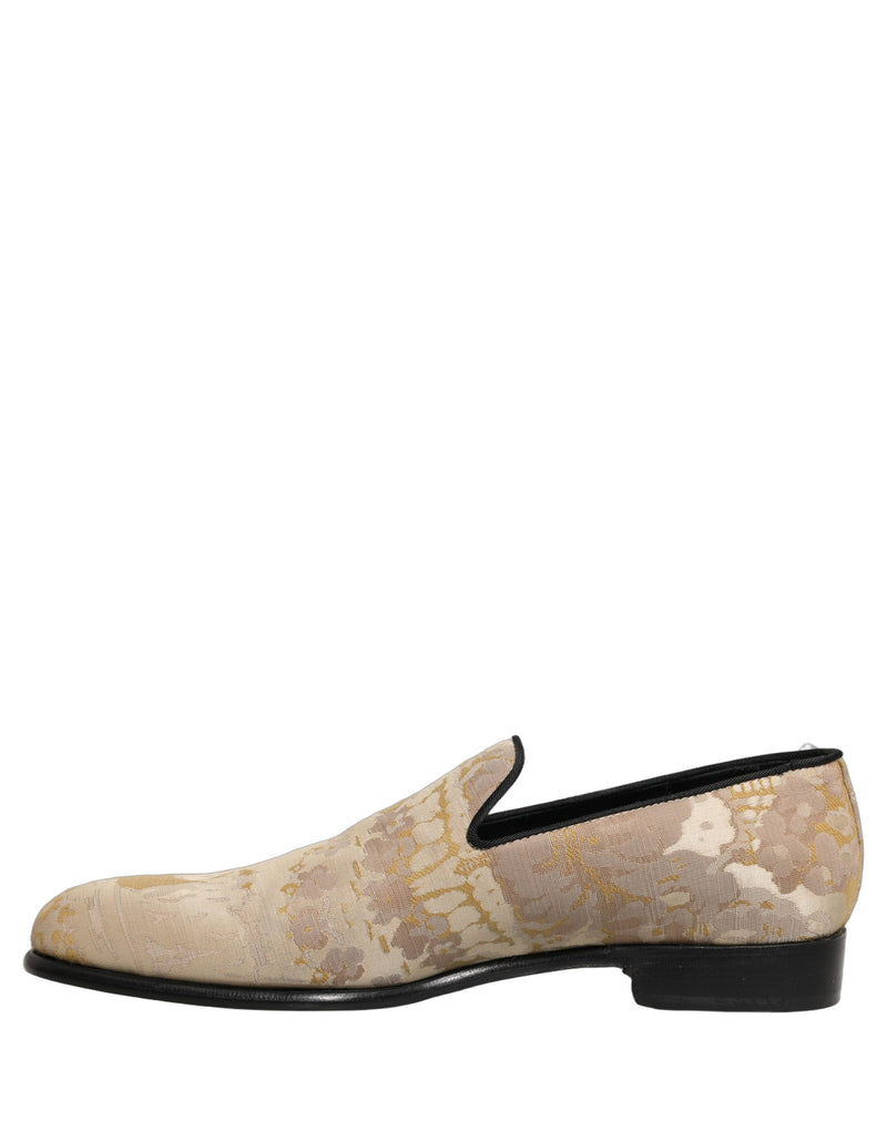 Dolce & Gabbana Gold Floral Print Jacquard Loafers for Men
