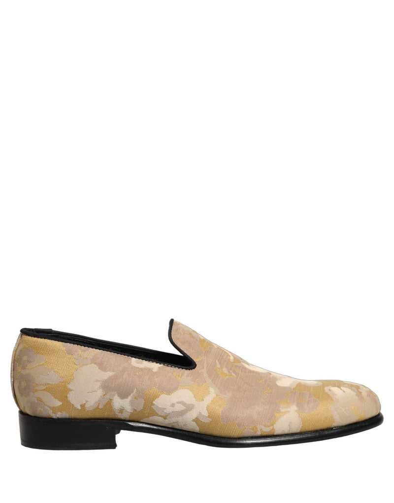 Dolce & Gabbana Gold Floral Print Jacquard Loafers for Men