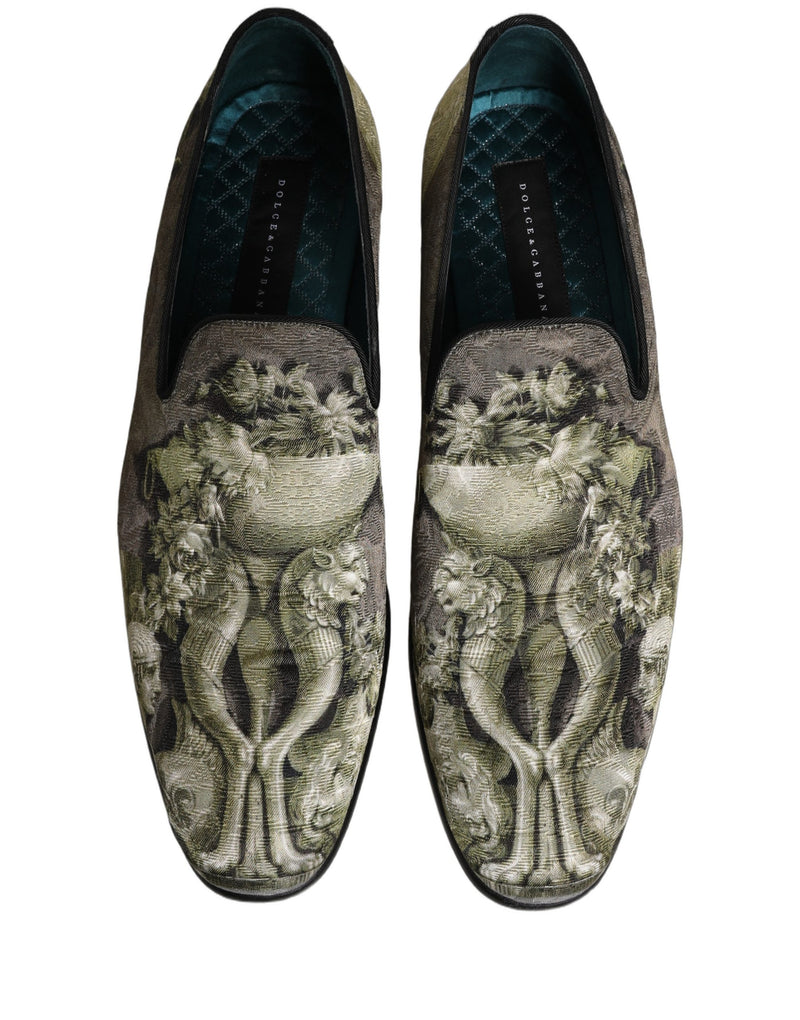 Dolce & Gabbana Brown Baroque Print Slip-On Loafers