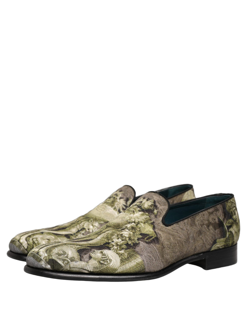 Dolce & Gabbana Brown Baroque Print Slip-On Loafers