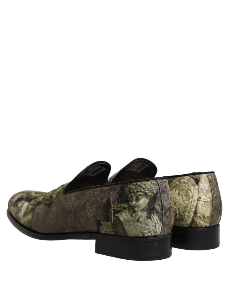 Dolce & Gabbana Brown Baroque Print Slip-On Loafers