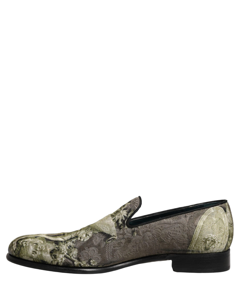 Dolce & Gabbana Brown Baroque Print Slip-On Loafers