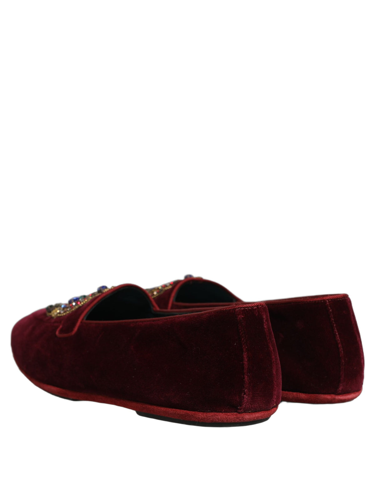 Dolce & Gabbana Burgundy Velvet Crown Slip-On Loafers