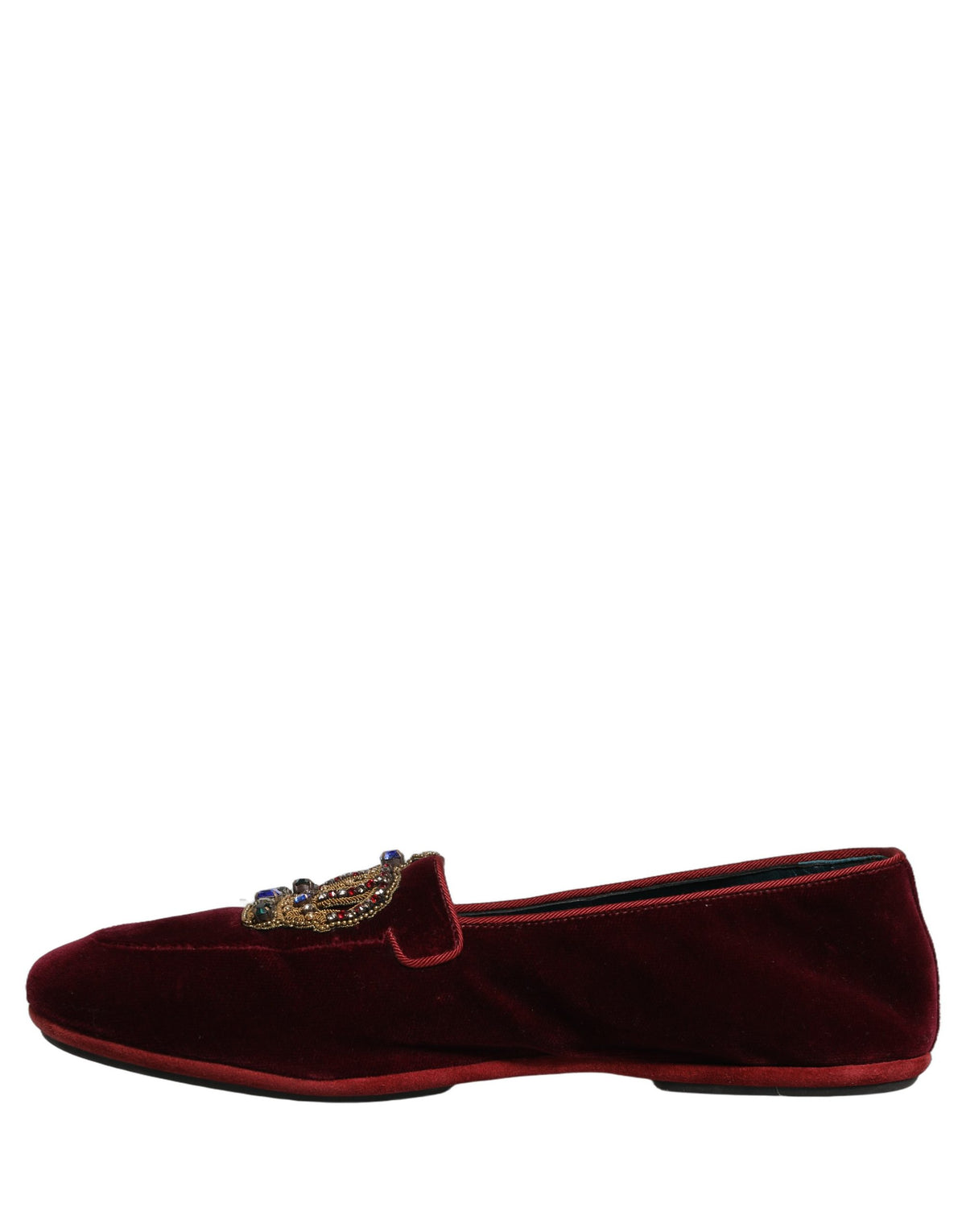 Dolce & Gabbana Burgundy Velvet Crown Slip-On Loafers