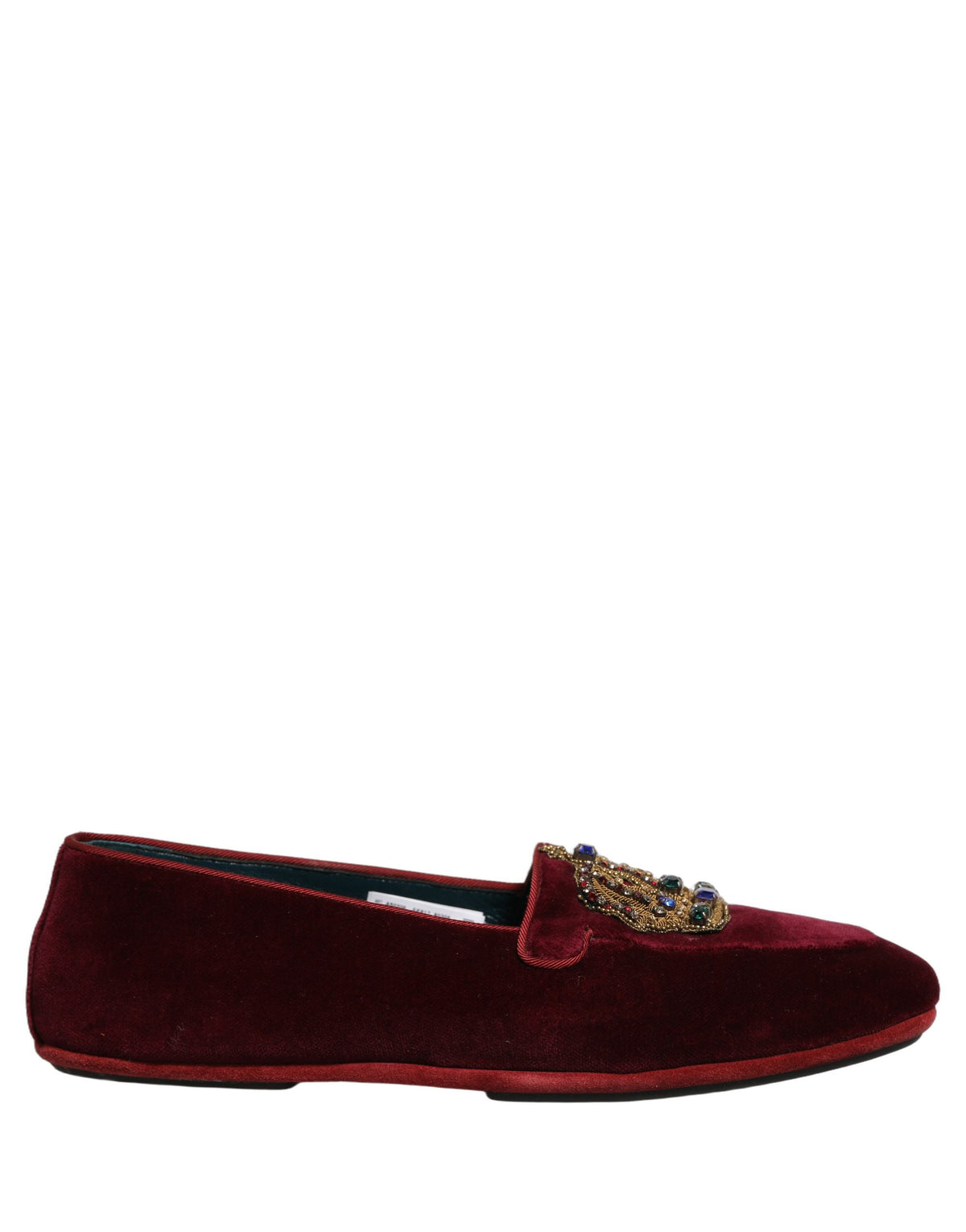 Dolce & Gabbana Burgundy Velvet Crown Slip-On Loafers