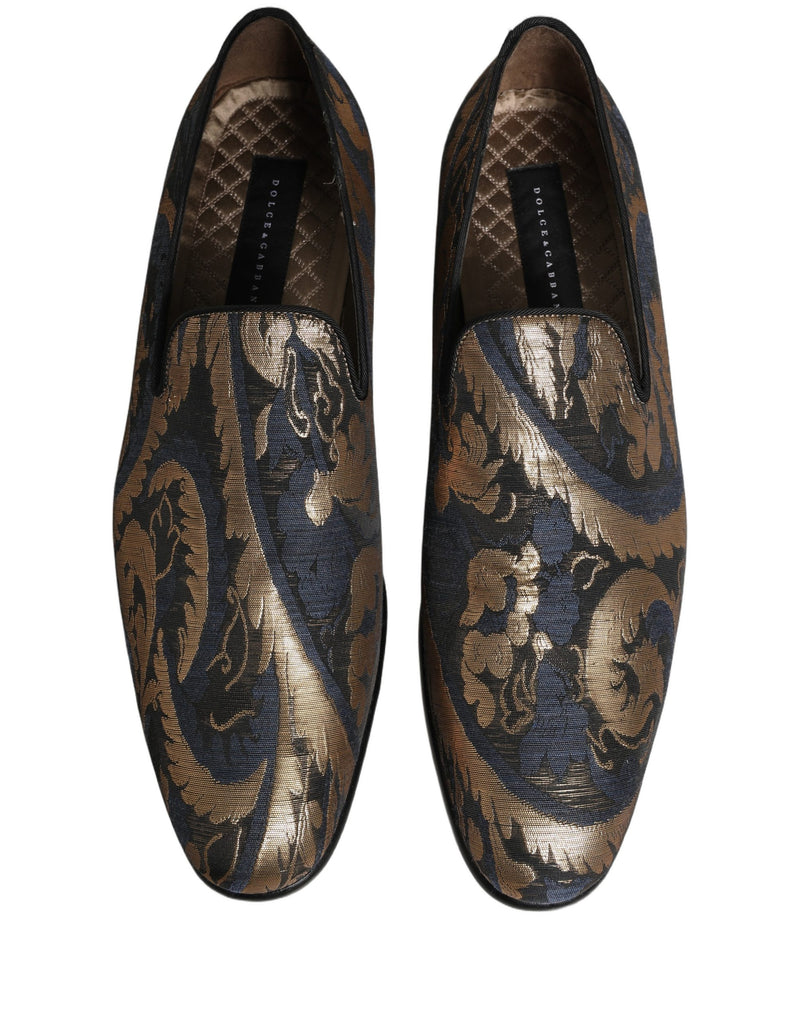 Dolce & Gabbana Blue Brocade Slip On Men Dress Loafers Shoes