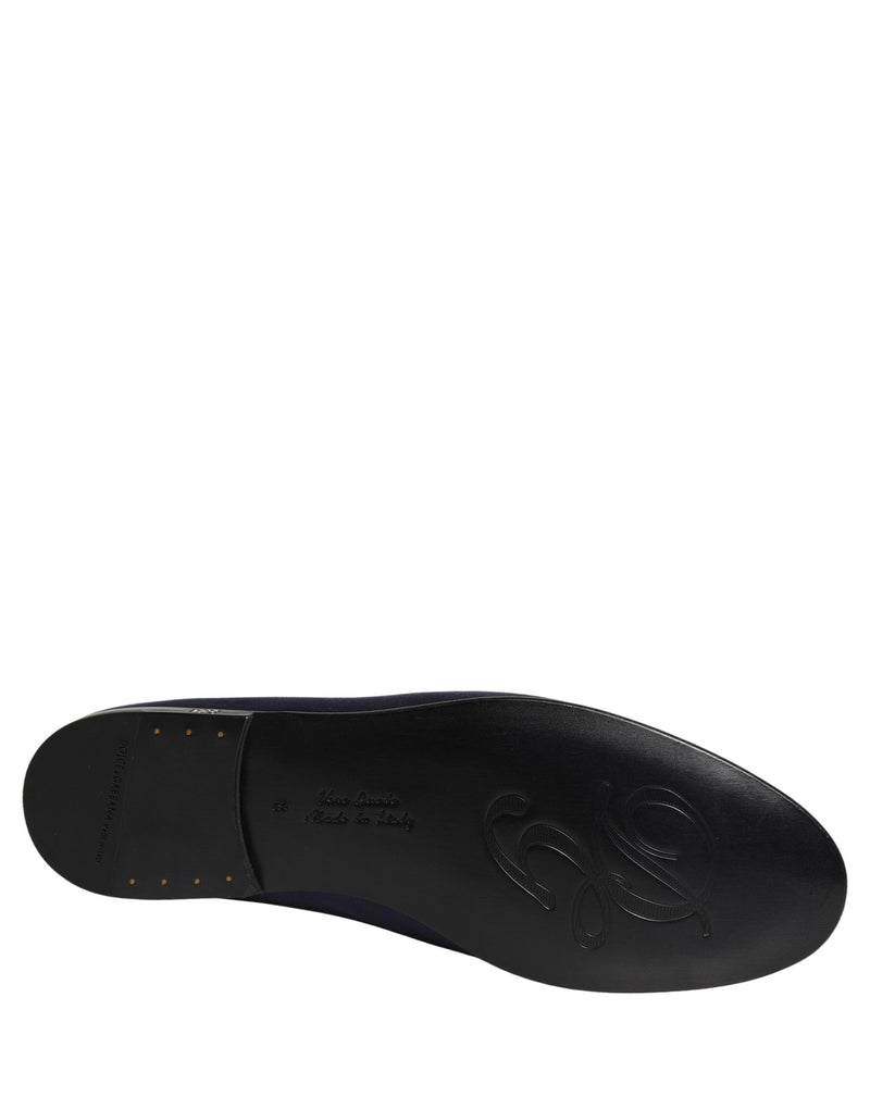 Dolce & Gabbana Blue Satin Logo Slip-On Loafers for Men