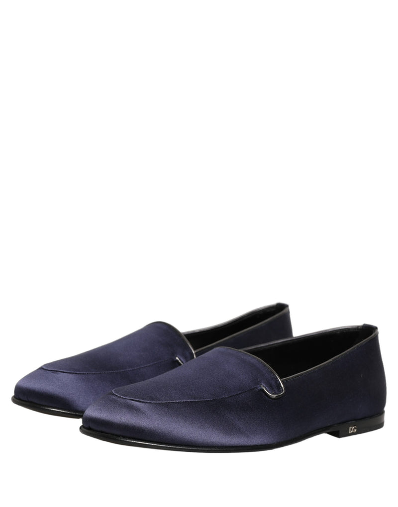 Dolce & Gabbana Blue Satin Logo Slip-On Loafers for Men