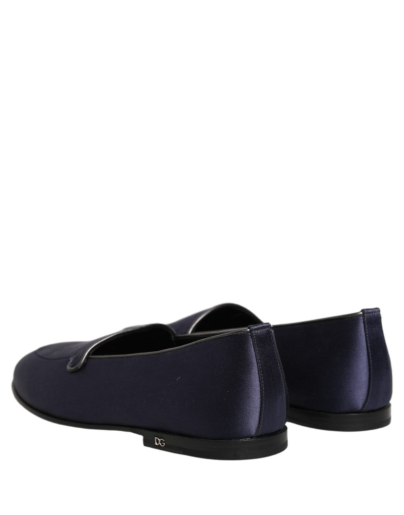 Dolce & Gabbana Blue Satin Logo Slip-On Loafers for Men
