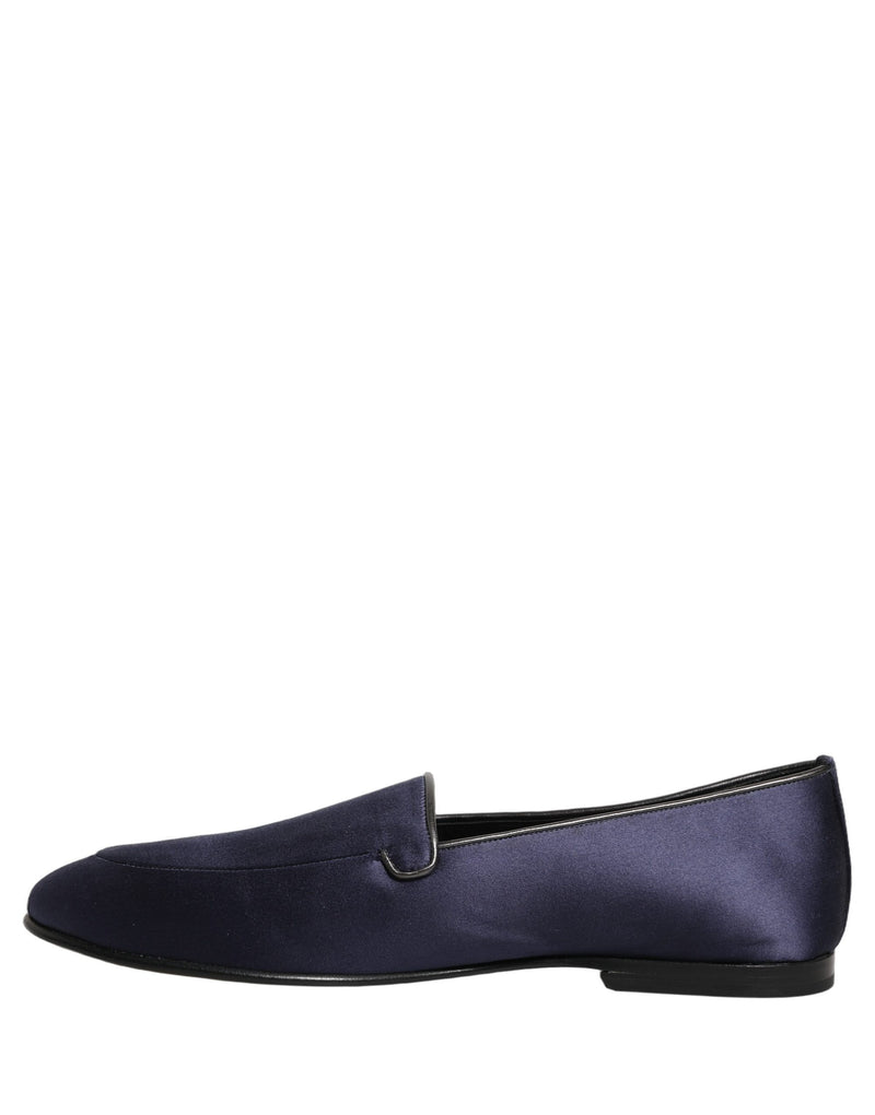 Dolce & Gabbana Blue Satin Logo Slip-On Loafers for Men