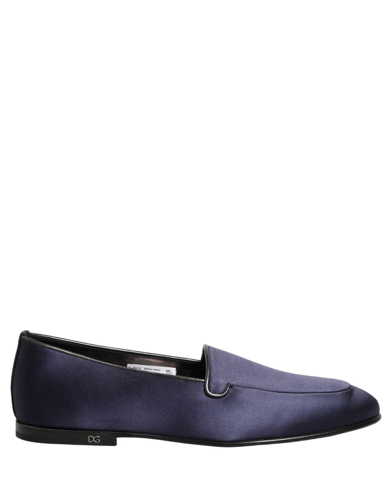 Dolce & Gabbana Blue Satin Logo Slip-On Loafers for Men