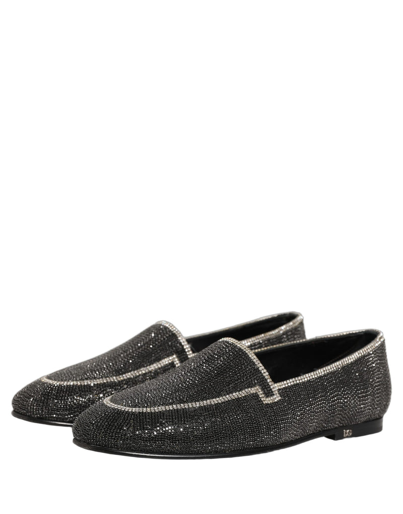 Dolce & Gabbana Black Crystal Embellished Loafers for Men