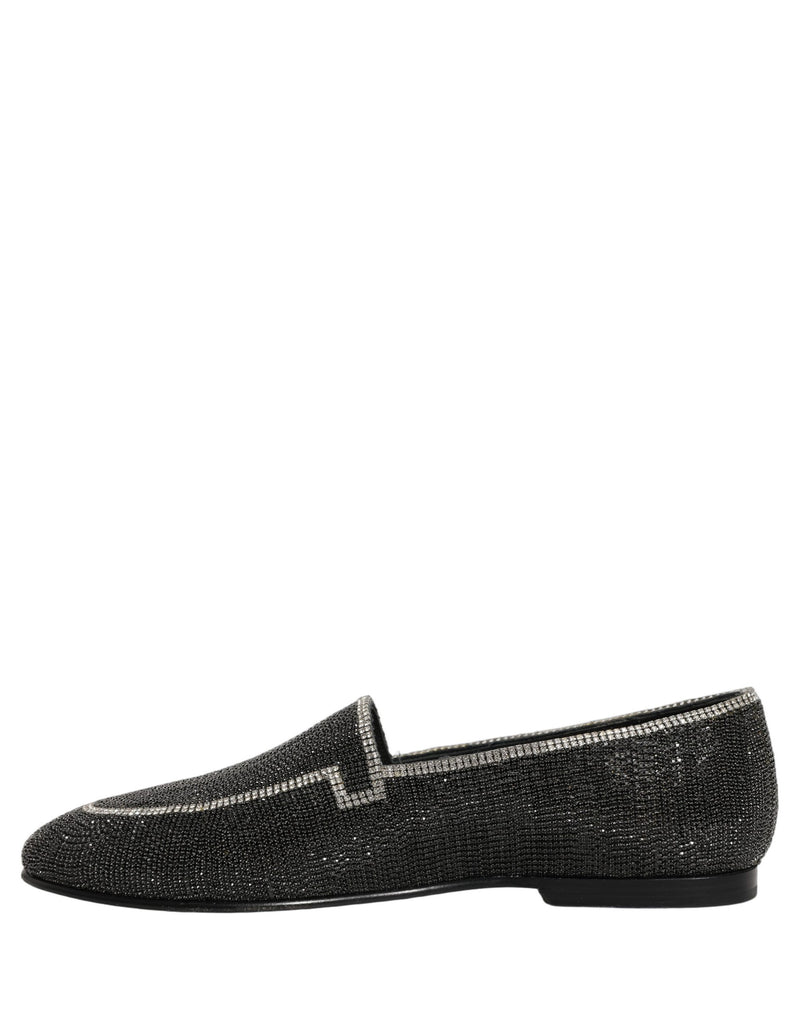 Dolce & Gabbana Black Crystal Embellished Loafers for Men