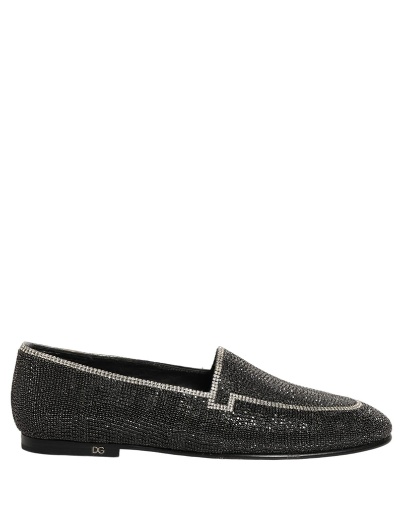 Dolce & Gabbana Black Crystal Embellished Loafers for Men