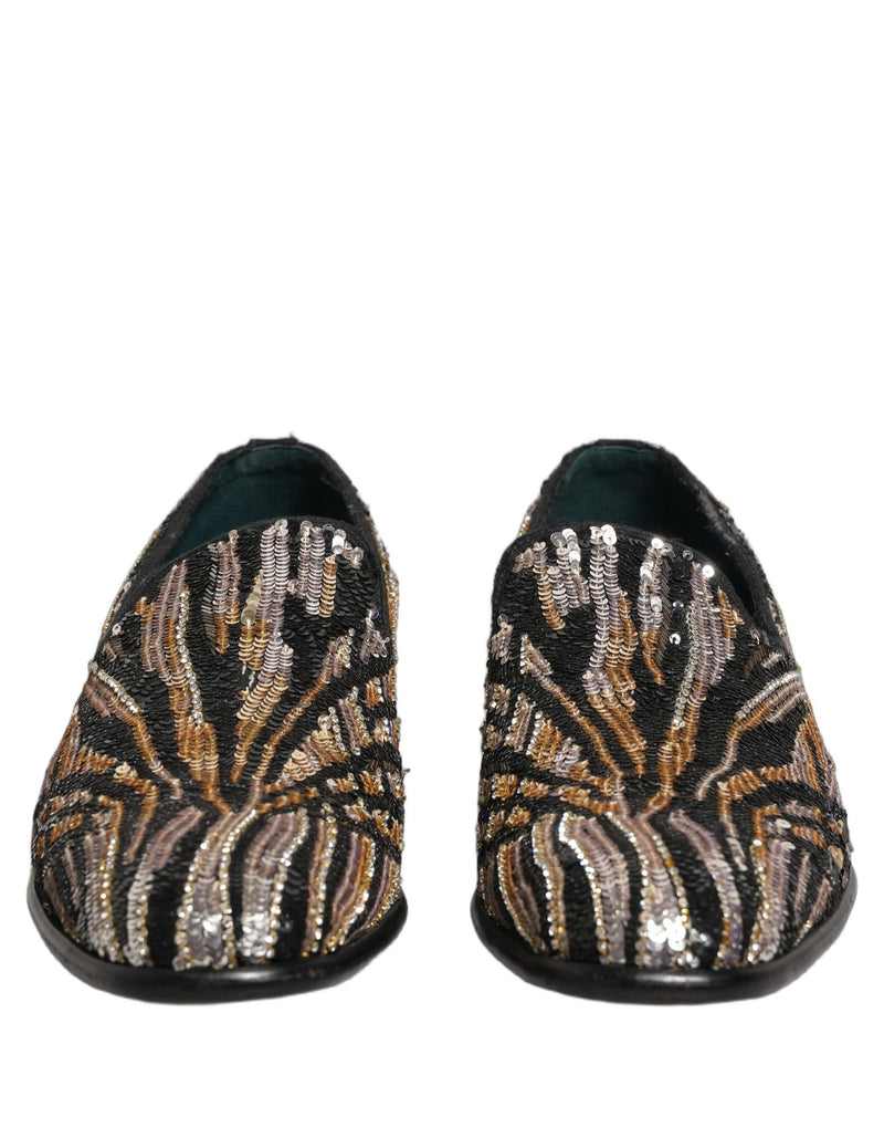 Dolce & Gabbana Gold Striped Sequin Loafers for Men