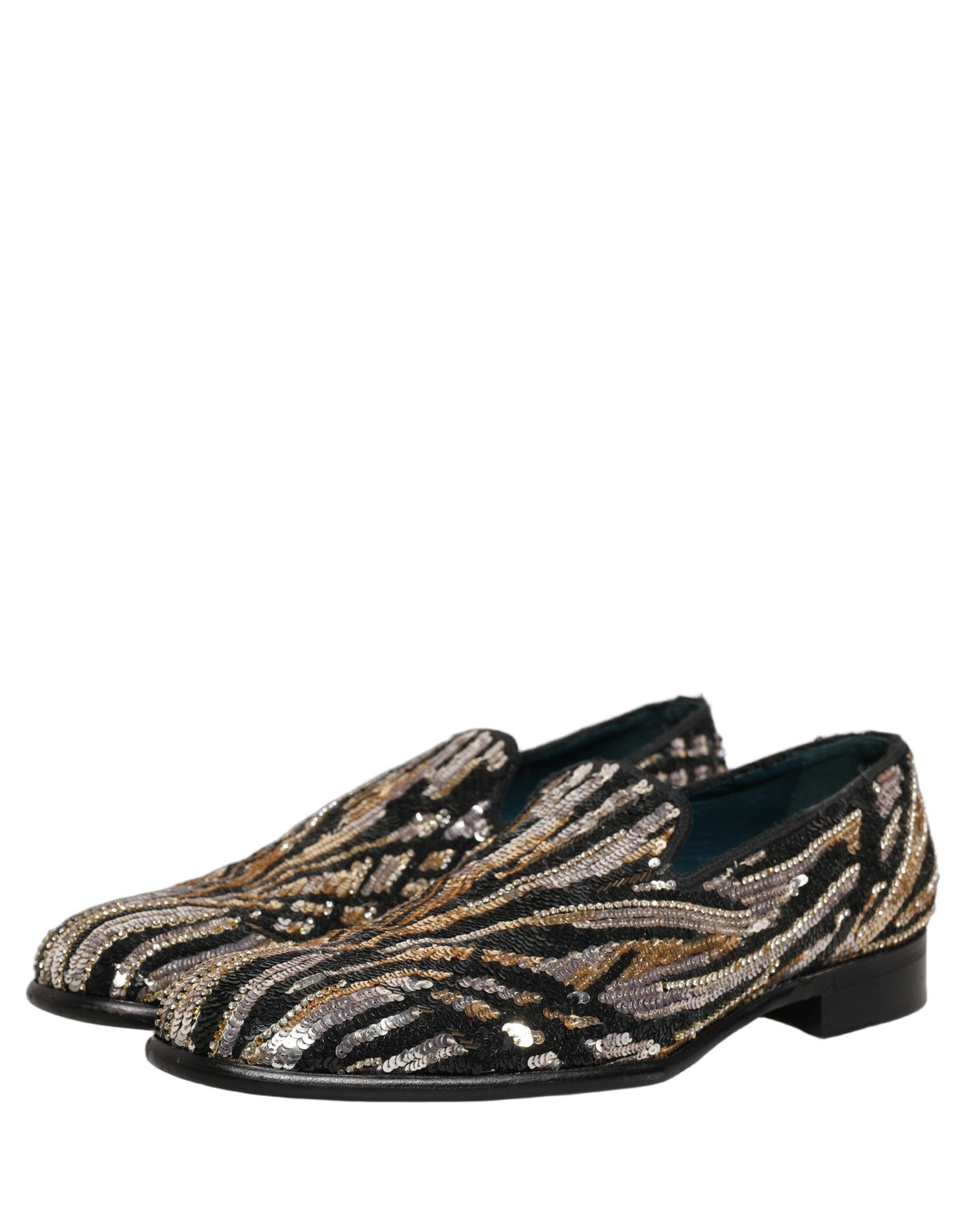 Dolce & Gabbana Gold Striped Sequin Loafers for Men