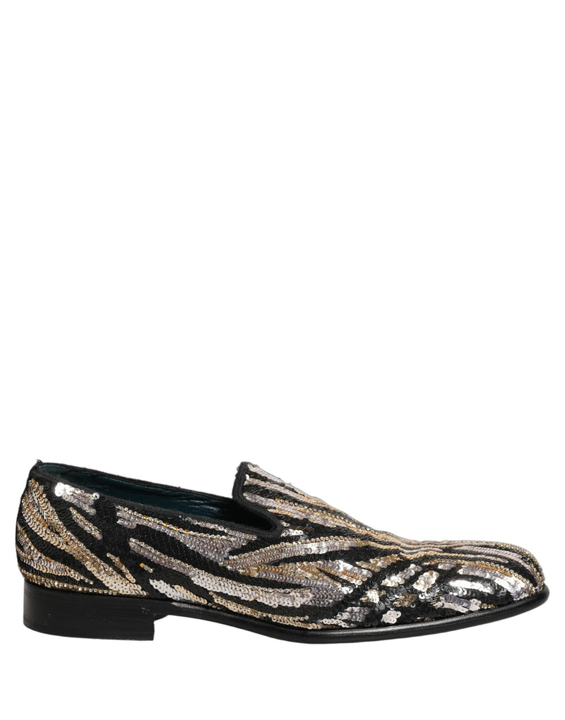 Dolce & Gabbana Gold Striped Sequin Loafers for Men