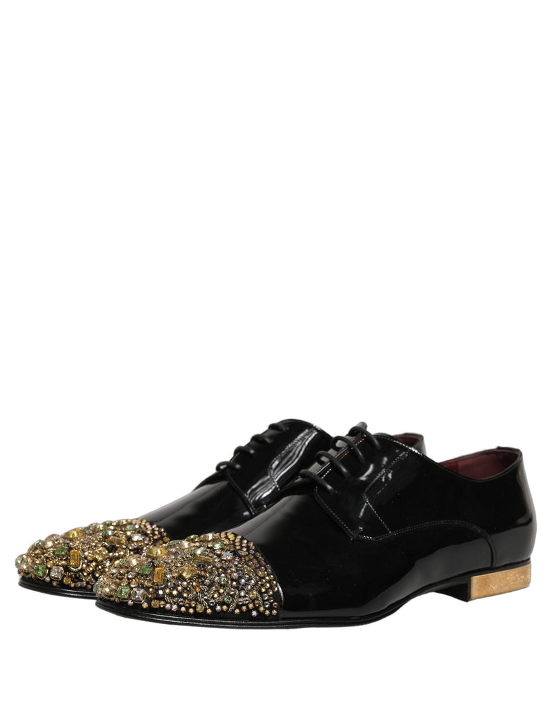 Dolce & Gabbana Black Embellished Derby Dress Shoes for Men