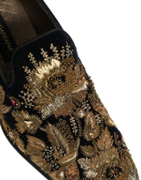Dolce & Gabbana Black Velvet Gold Embroidery Loafers