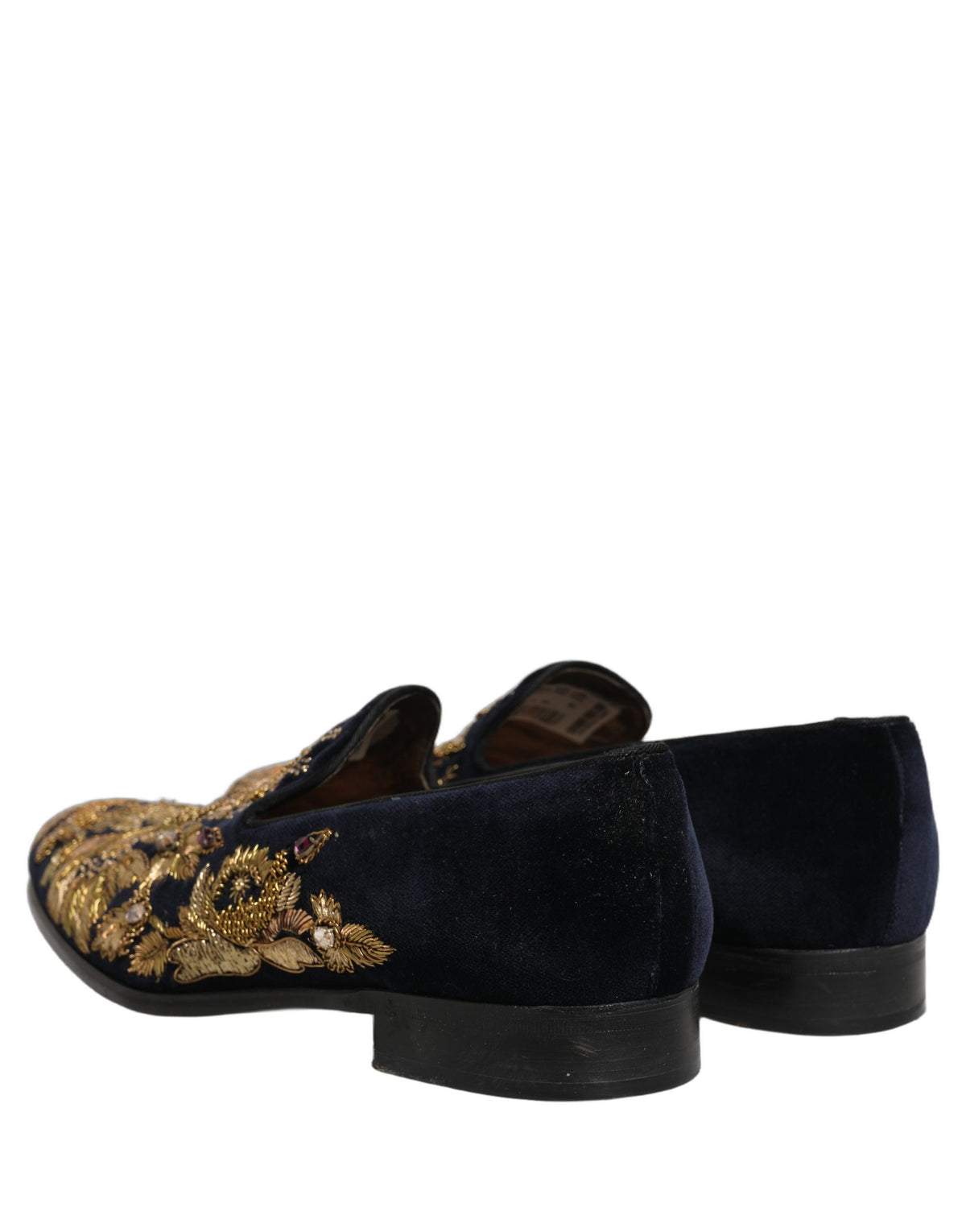 Dolce & Gabbana Black Velvet Gold Embroidery Loafers
