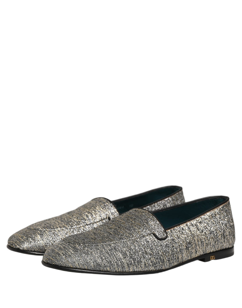 Dolce & Gabbana Gray Lurex Glitter Men Dress Loafers Shoes