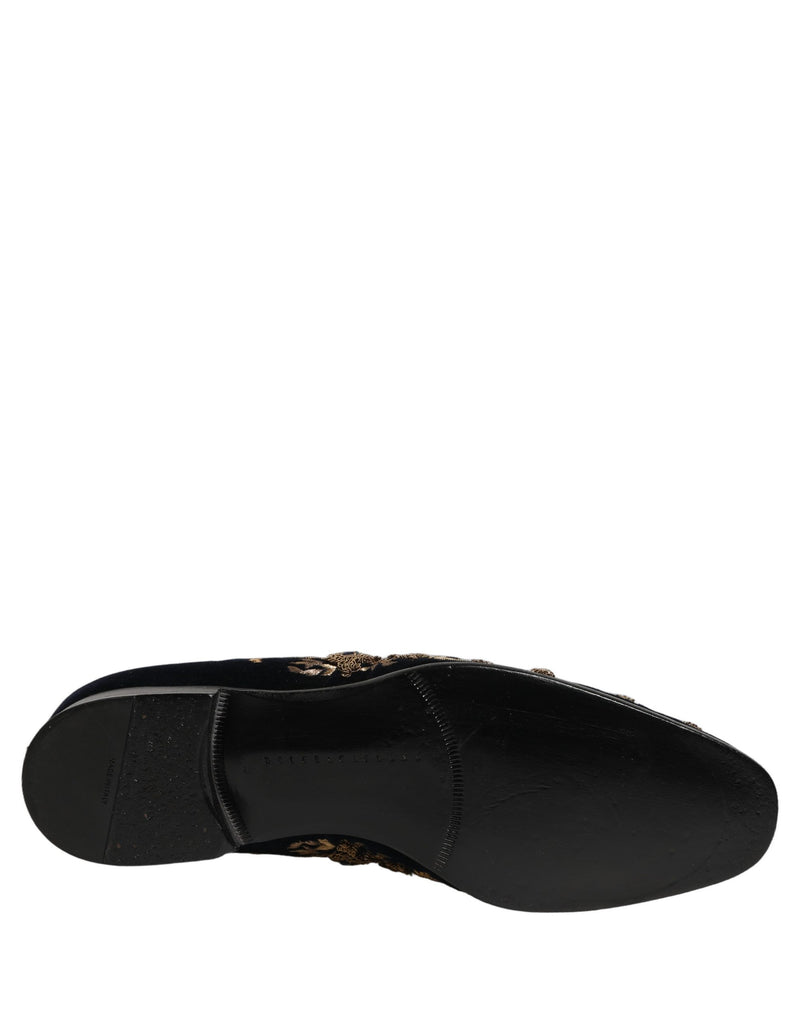 Dolce & Gabbana Black Velvet Embellished Dress Loafers