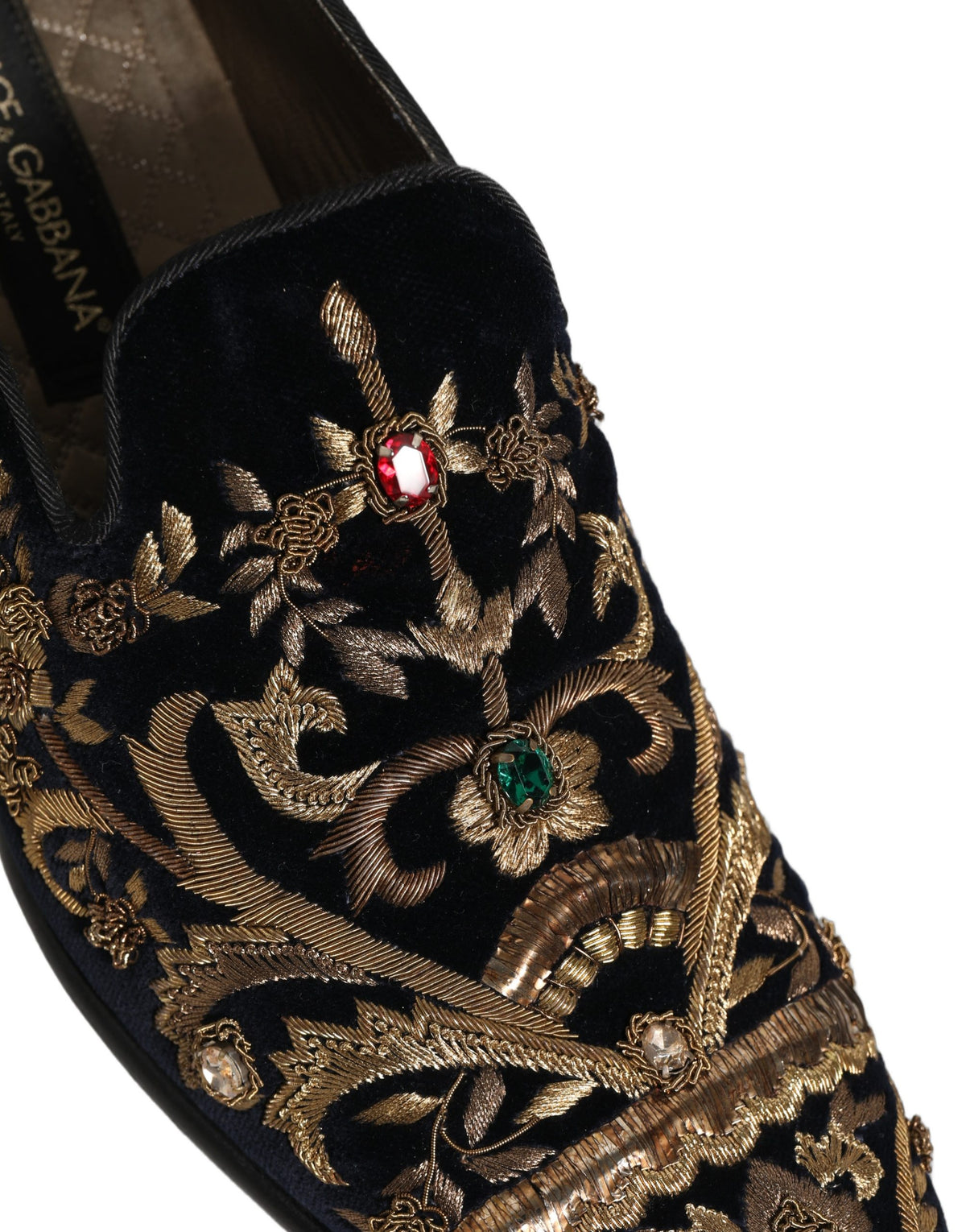 Dolce & Gabbana Black Velvet Embellished Dress Loafers