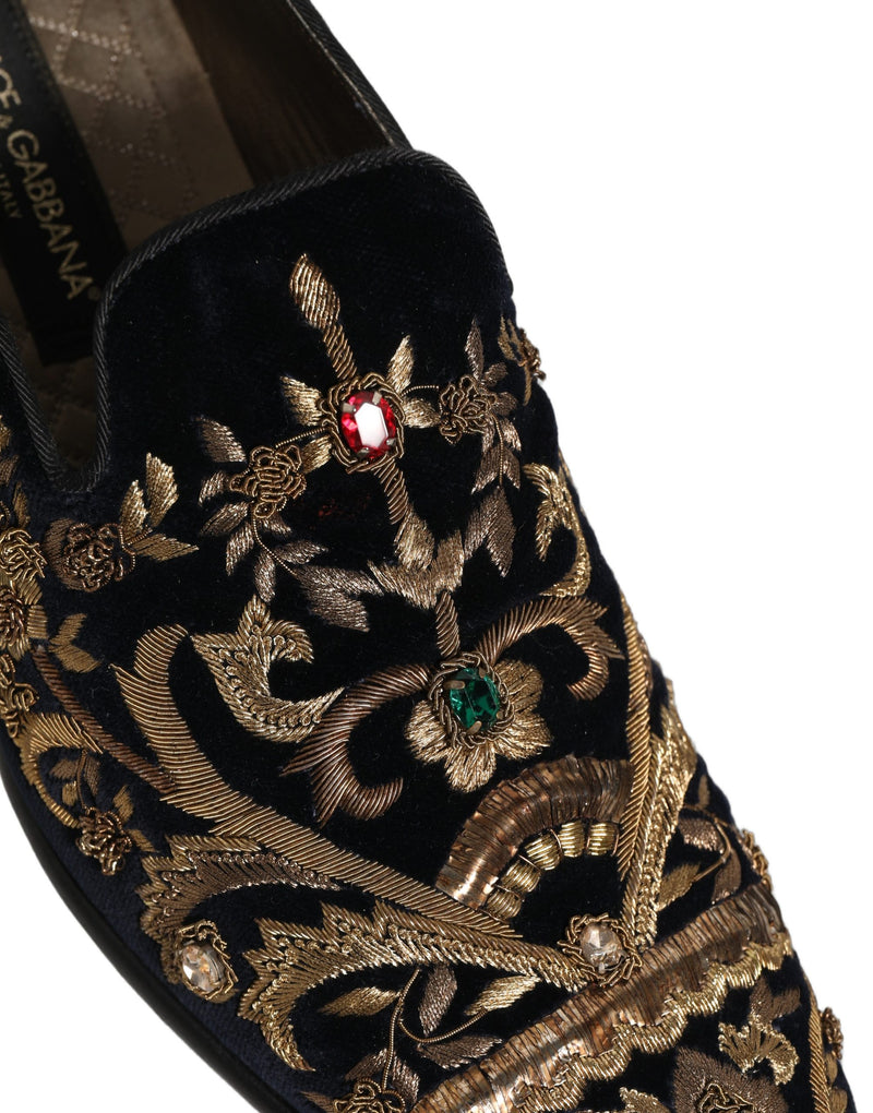 Dolce & Gabbana Black Velvet Embellished Dress Loafers