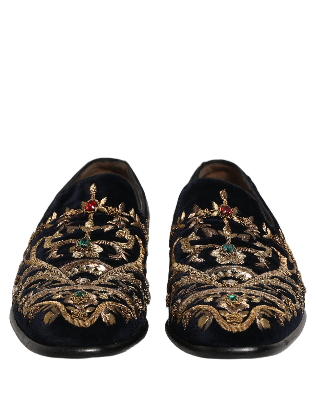 Dolce & Gabbana Black Velvet Embellished Dress Loafers