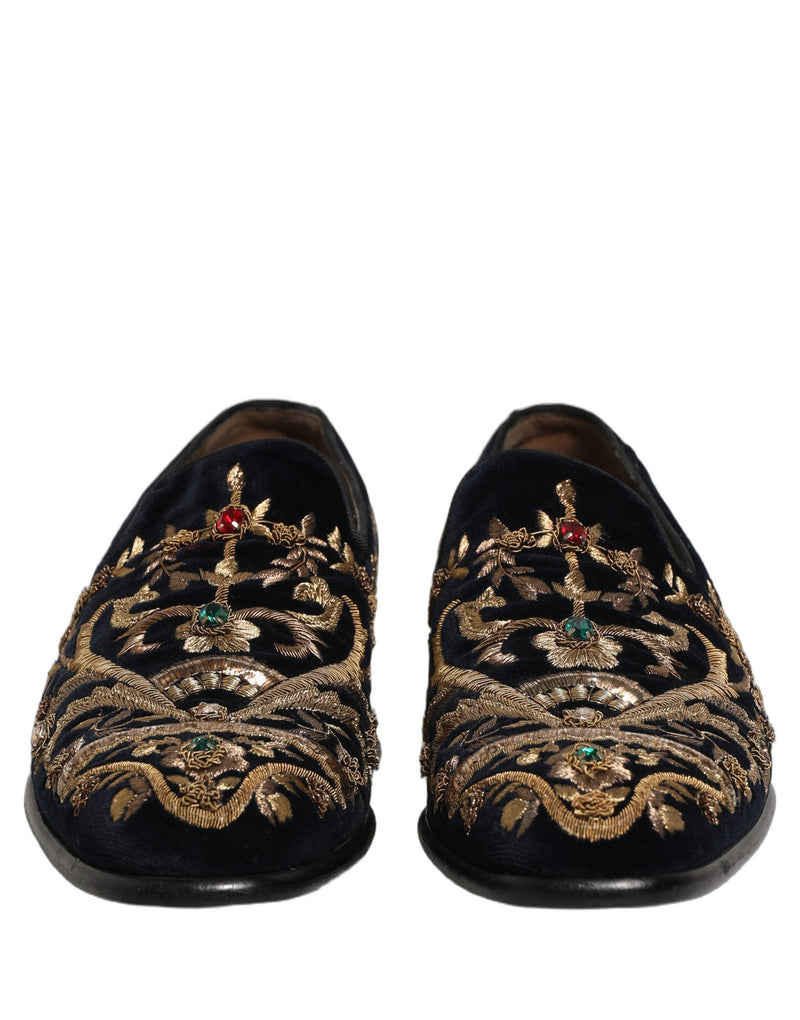 Dolce & Gabbana Black Velvet Embellished Dress Loafers