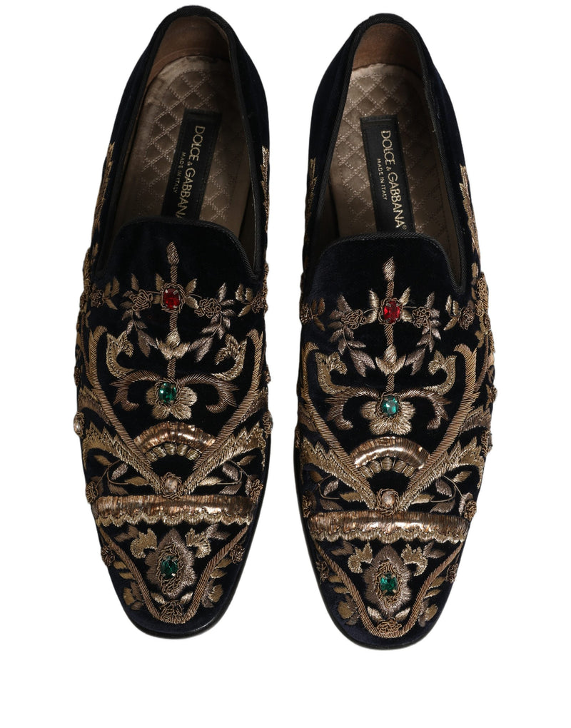 Dolce & Gabbana Black Velvet Embellished Dress Loafers