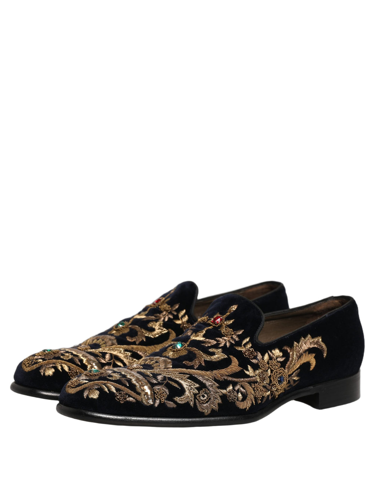 Dolce & Gabbana Black Velvet Embellished Dress Loafers