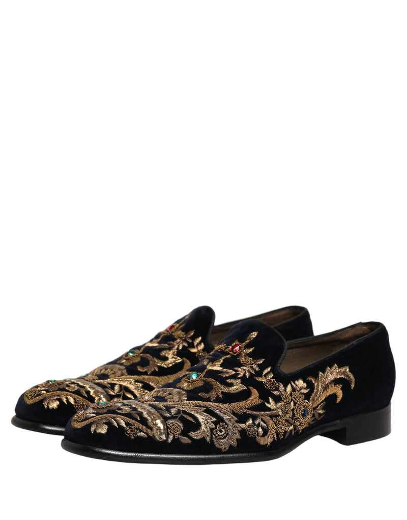 Dolce & Gabbana Black Velvet Embellished Dress Loafers