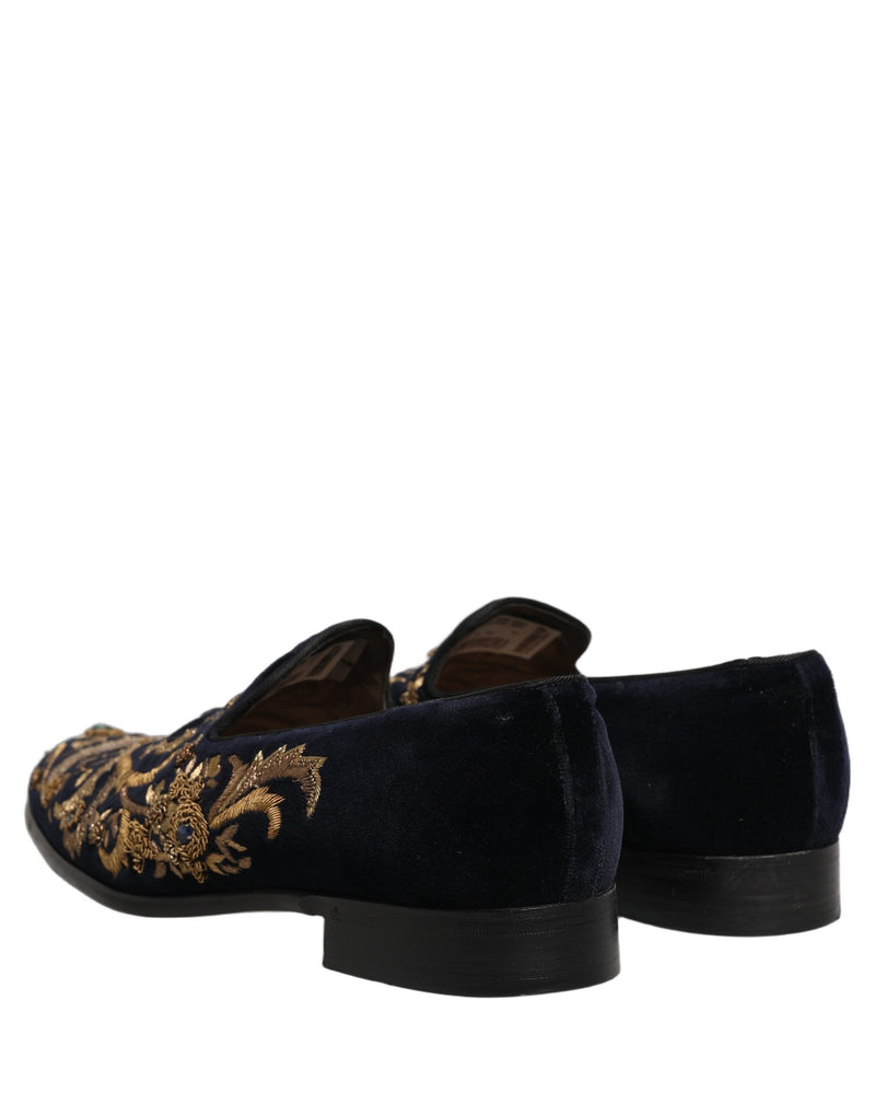 Dolce & Gabbana Black Velvet Embellished Dress Loafers