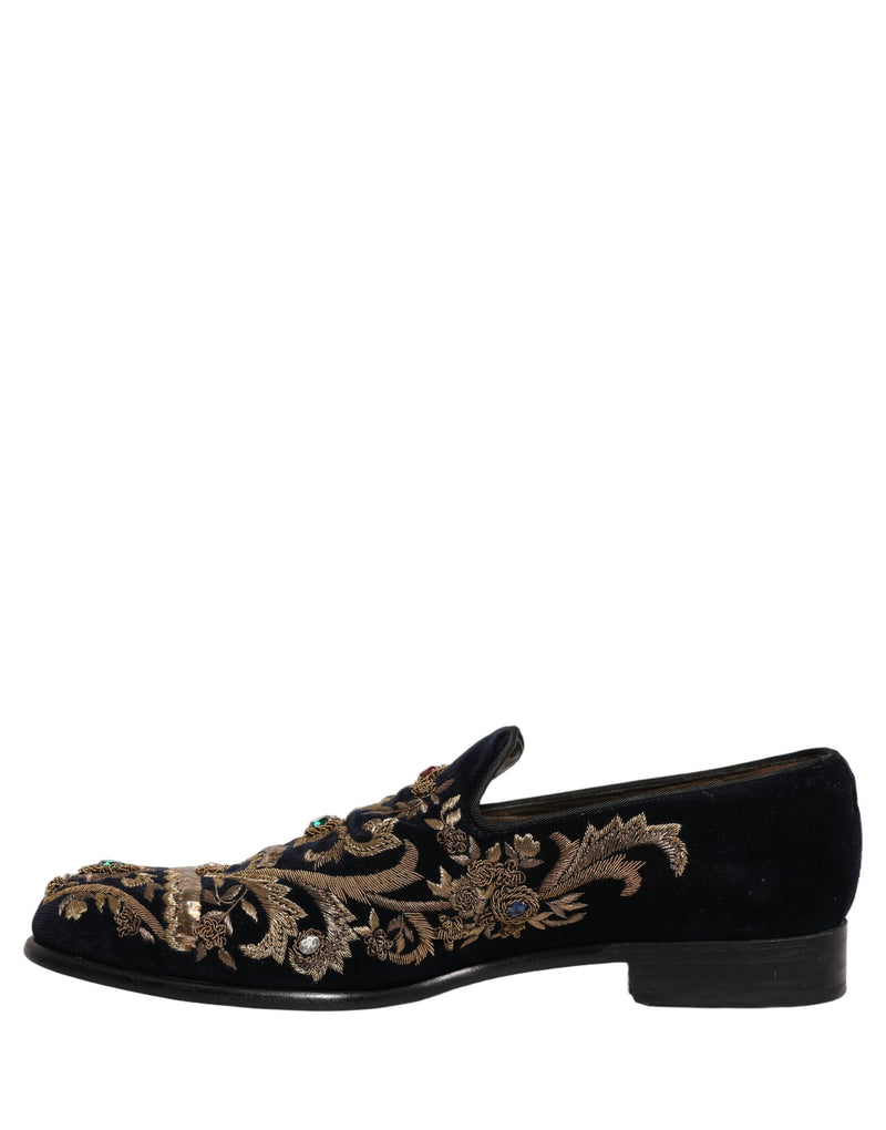 Dolce & Gabbana Black Velvet Embellished Dress Loafers