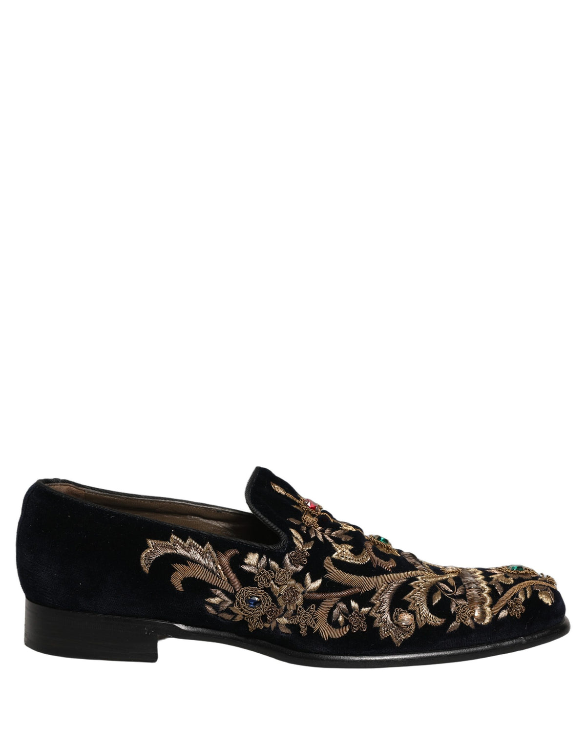 Dolce & Gabbana Black Velvet Embellished Dress Loafers