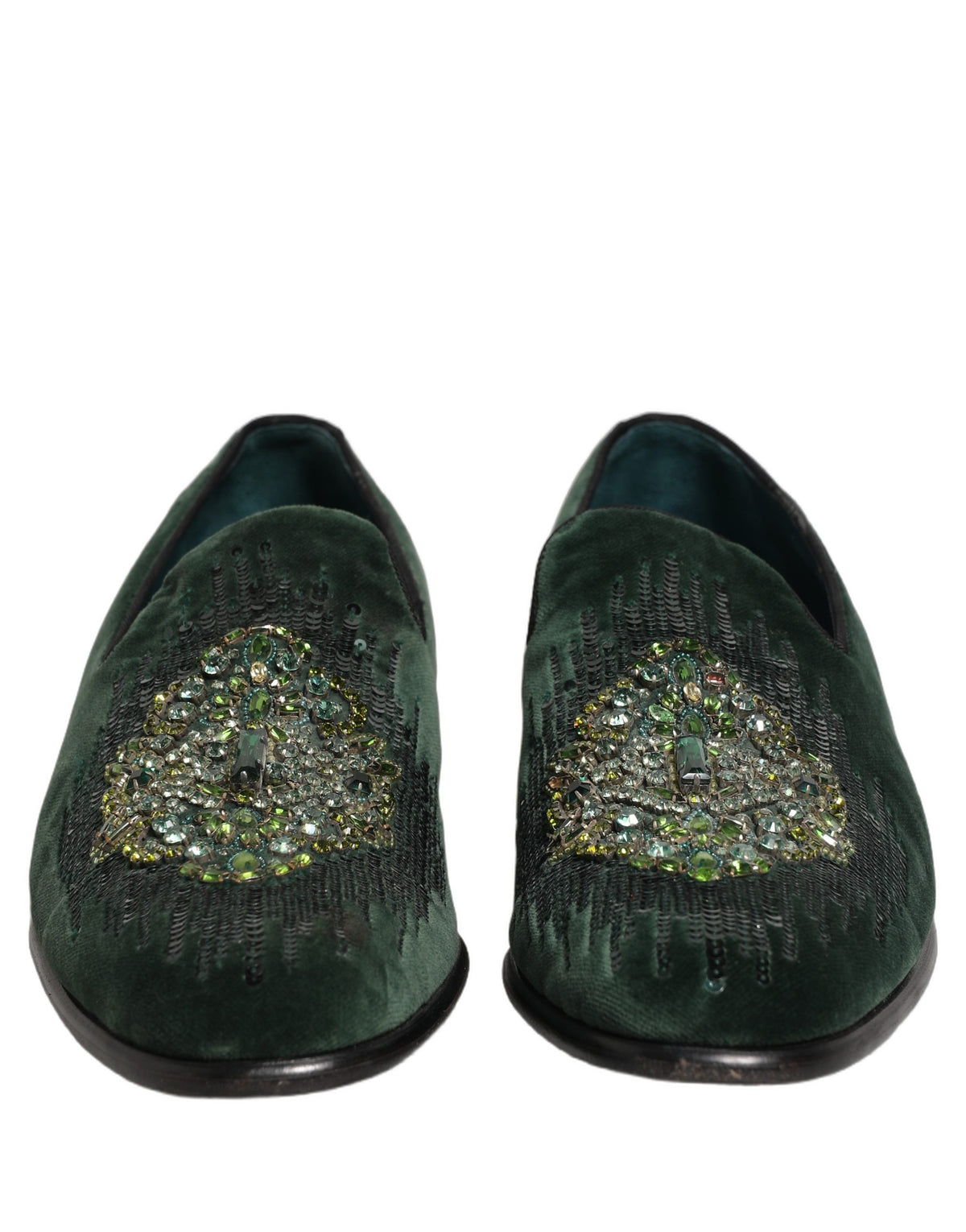 Dolce & Gabbana Green Velvet Embellished Dress Loafers