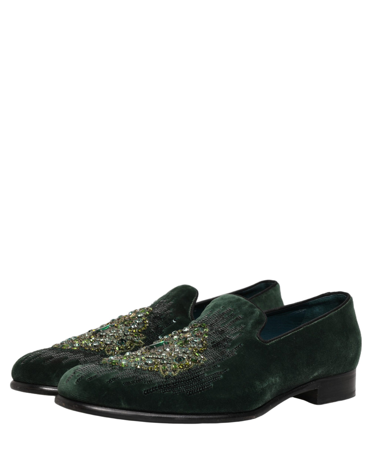 Dolce & Gabbana Green Velvet Embellished Dress Loafers